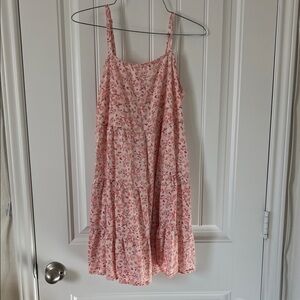 Old Navy Pink Floral Swing Dress Women Medium Tiered Pockets Boho Summer Casual